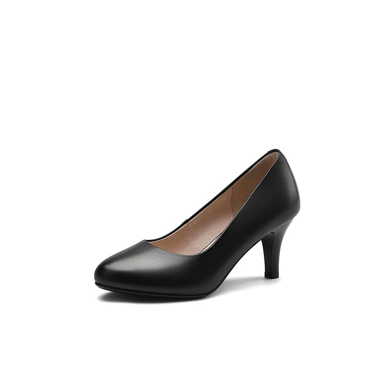 Women's Genuine Low-cut Round Toe High Stiletto Women's Shoes