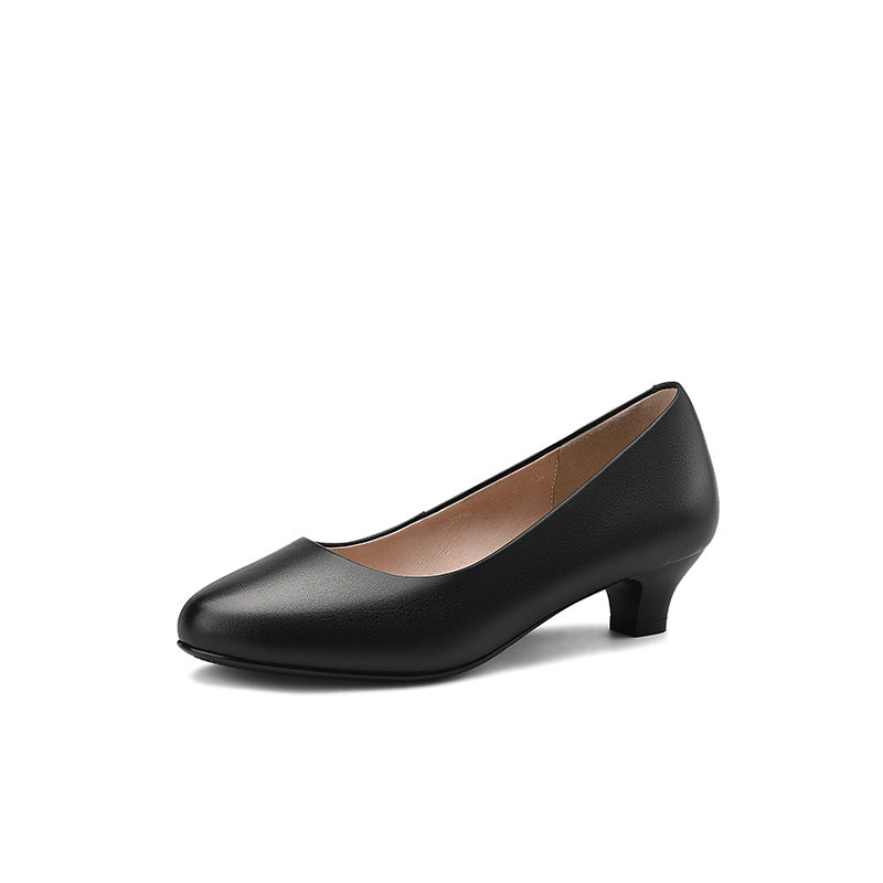 Women's Genuine Low-cut Round Toe High Stiletto Women's Shoes