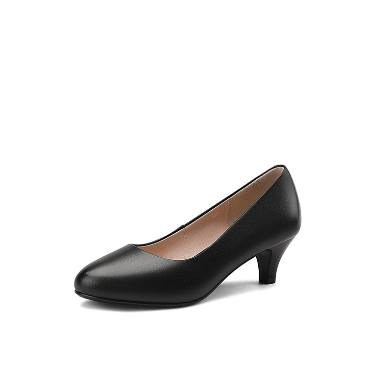 Women's Genuine Low-cut Round Toe High Stiletto Women's Shoes