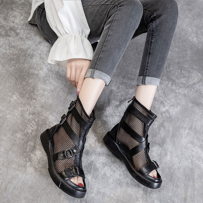 Women's Breathable Peep Toe Low Martin Heels