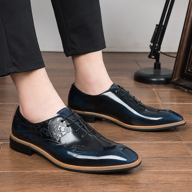 Men's Fashion Patent Laser Carved Business British Leather Shoes