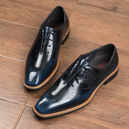 Men's Fashion Patent Laser Carved Business British Leather Shoes