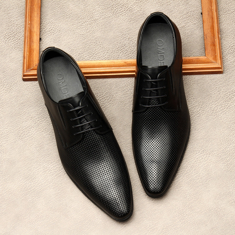 Men's Formal Wear Embossed Pointed Toe Handmade Leather Shoes