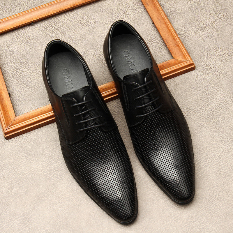 Men's Formal Wear Embossed Pointed Toe Handmade Leather Shoes