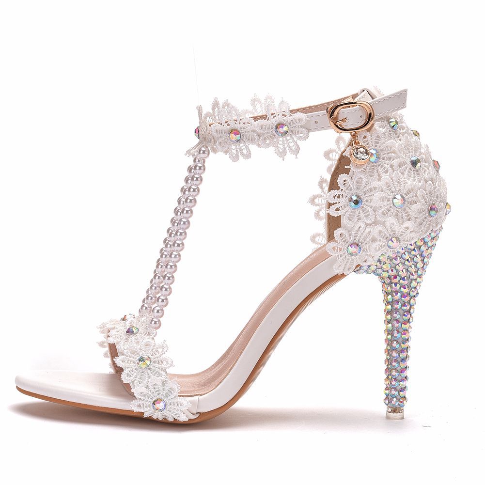 Beaded Lace Flower Rhinestone Wedding Bridal Sandals