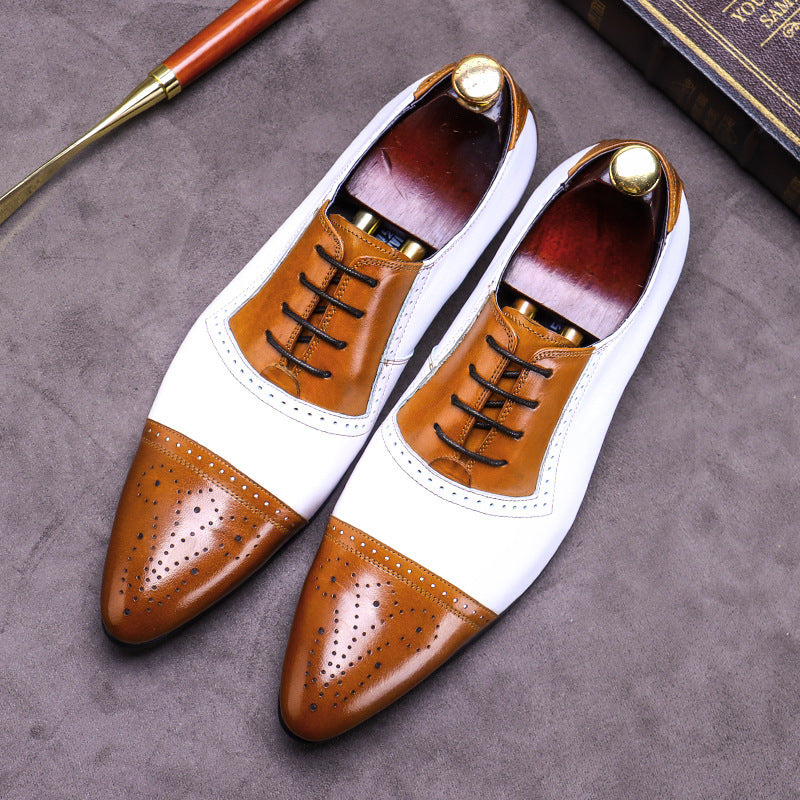 Men's Male Bridegroom Business Formal Wear Genuine England Style Pointed Leather Shoes