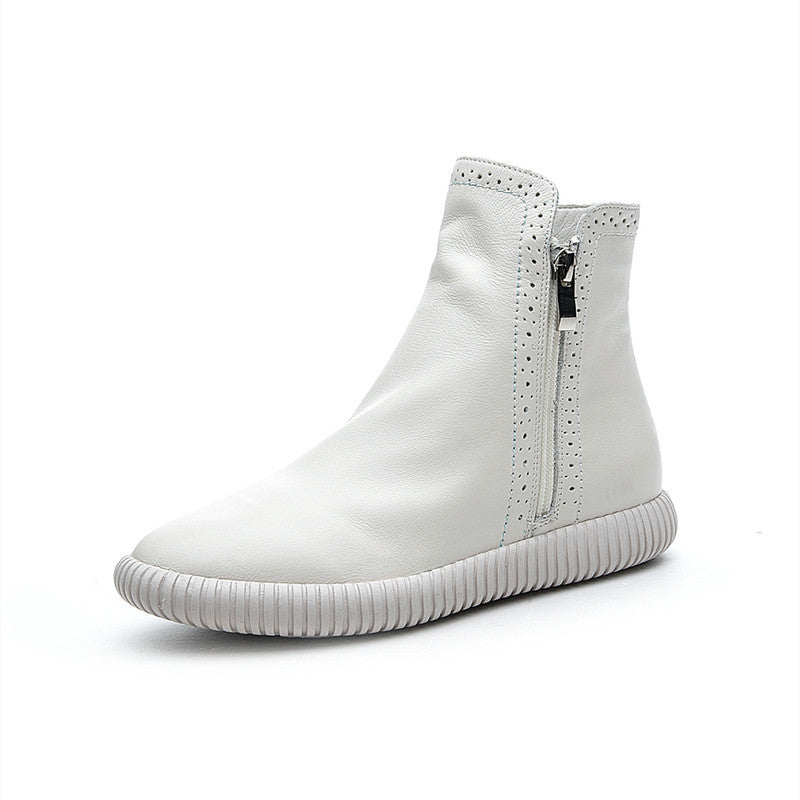 Women's Street Shot Cowhide Bootie Autumn Female Flat Boots