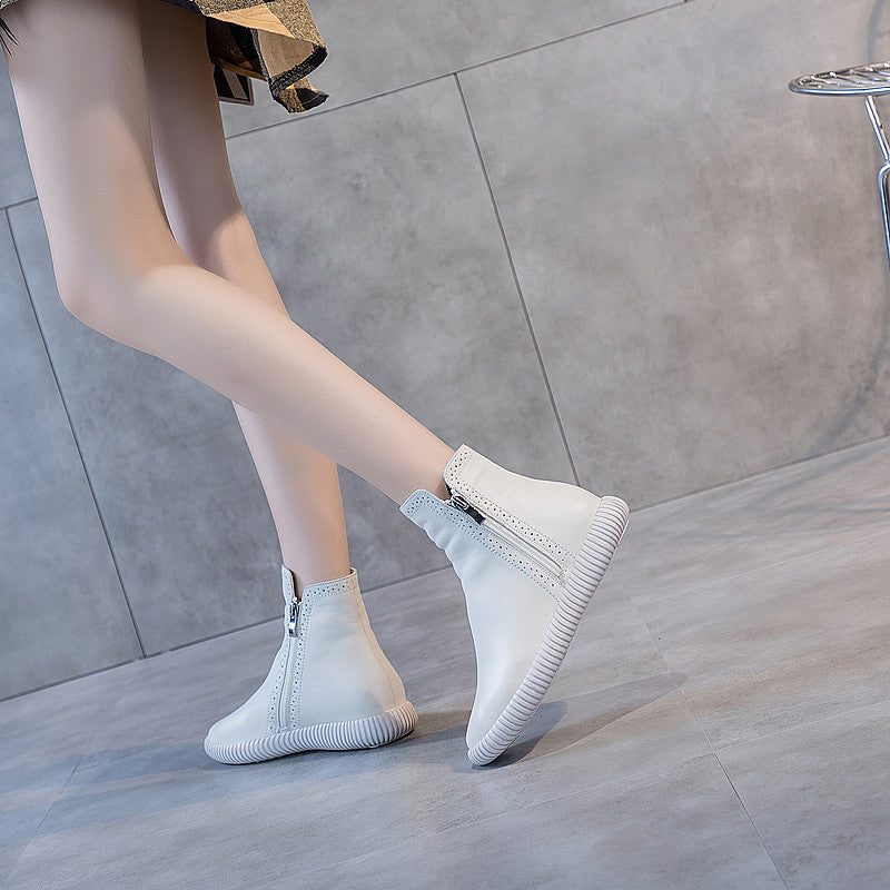 Women's Street Shot Cowhide Bootie Autumn Female Flat Boots