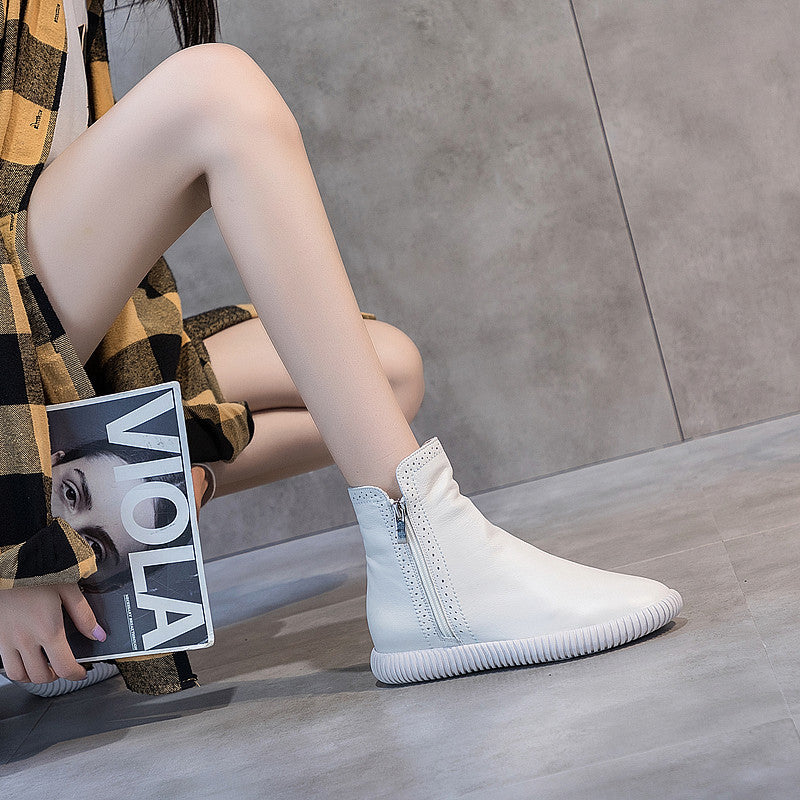 Women's Street Shot Cowhide Bootie Autumn Female Flat Boots