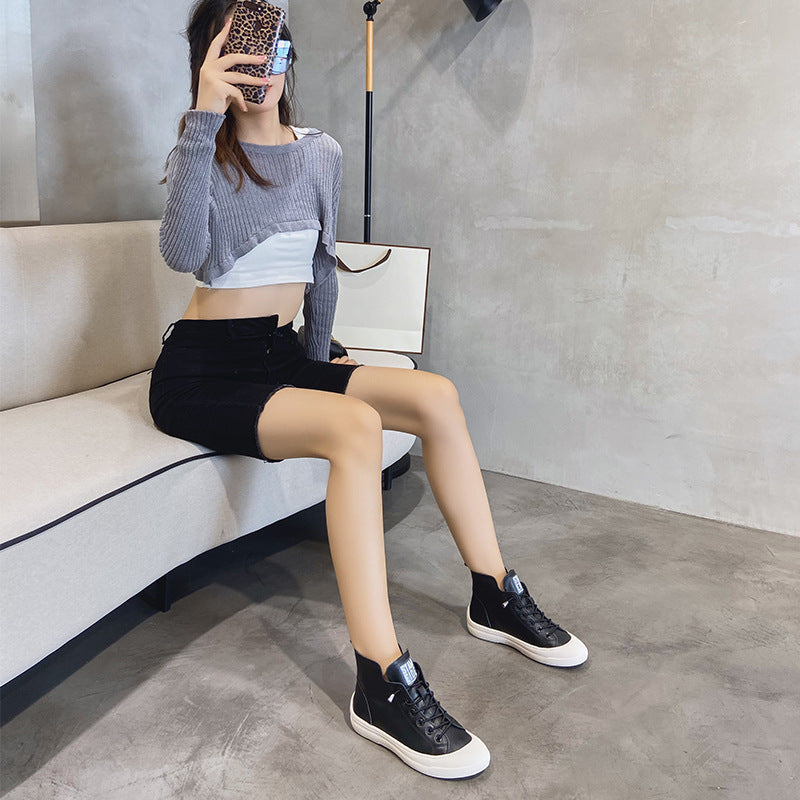 Women's Cowhide Breathable Korean Fashion Thick Bottom Slip-on Casual Shoes