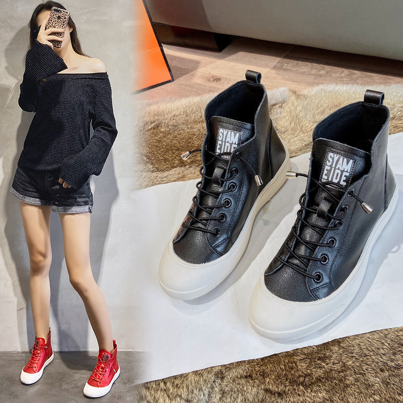 Women's Cowhide Breathable Korean Fashion Thick Bottom Slip-on Casual Shoes