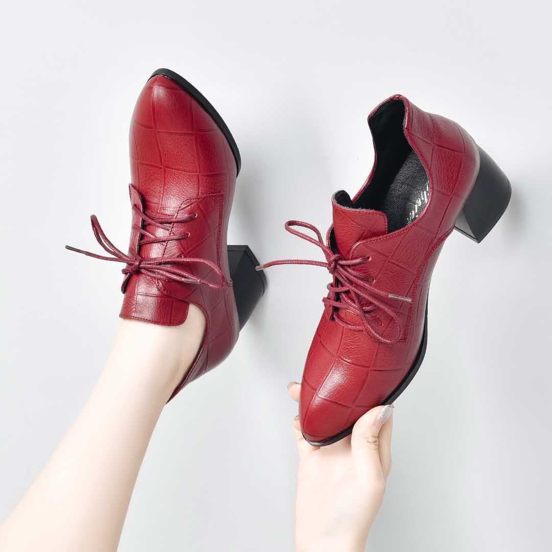 Women's Genuine Mid Pointed Toe Single-layer Thick Casual Shoes