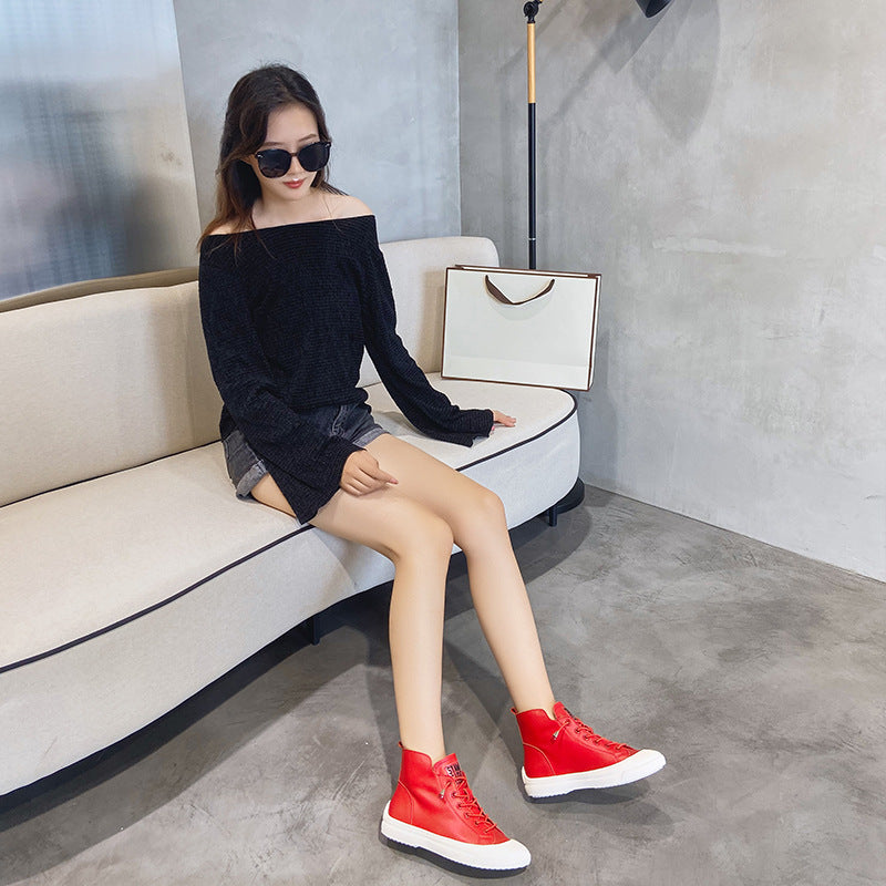 Women's Cowhide Breathable Korean Fashion Thick Bottom Slip-on Casual Shoes