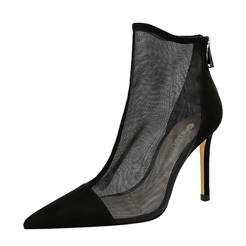 Women's Sexy Nightclubs Thinner Mesh High Stiletto Pointed Women's Leather Boots