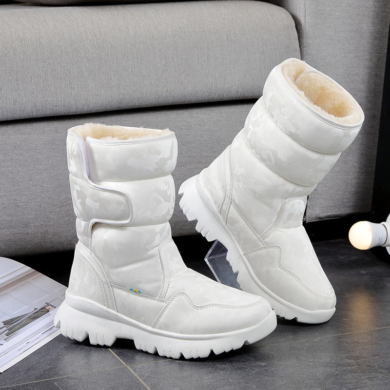 White Simple Camouflage Ski Travel Thickened Snow Boots