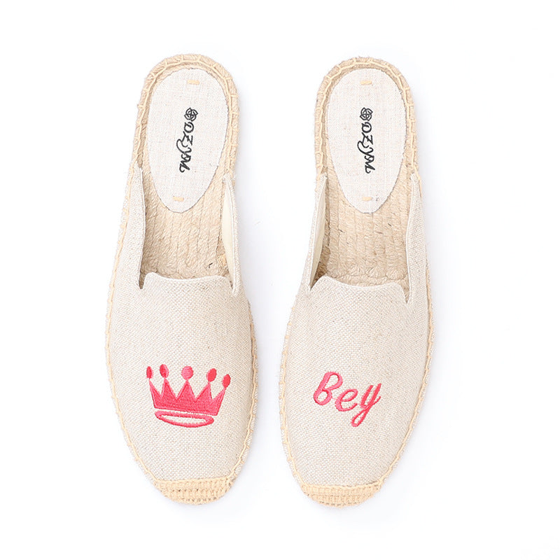 Women's Embroidered Fashionable Linen Soft Bottom Outdoor Sandals
