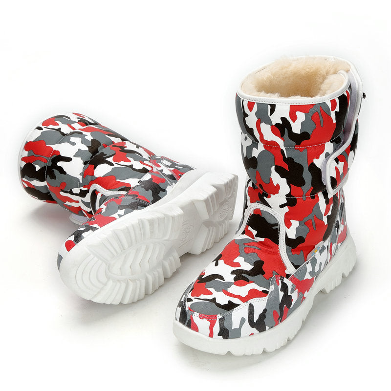 White Simple Camouflage Ski Travel Thickened Snow Boots