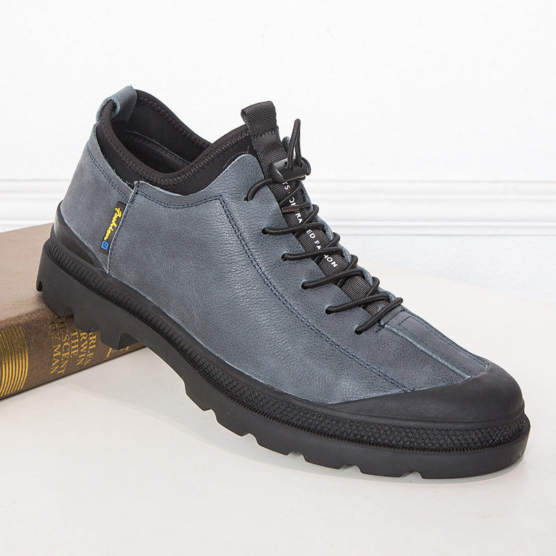 Men's Oil Wax Cowhide Closed Toe Platform Sneakers