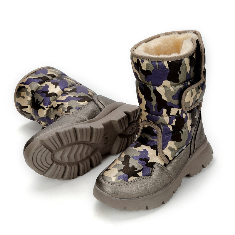 White Simple Camouflage Ski Travel Thickened Snow Boots