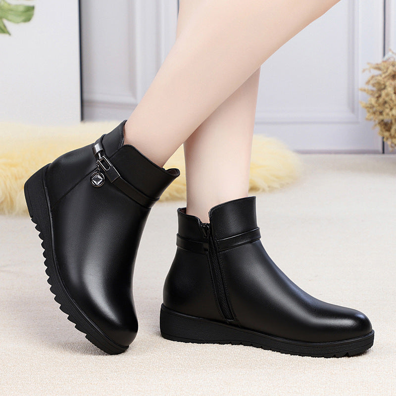 Women's Wool Ankle Flat Bottom Fleece-lined Thick Warm Boots