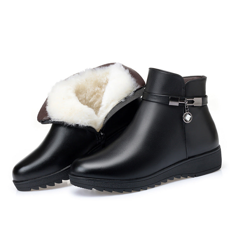 Women's Wool Ankle Flat Bottom Fleece-lined Thick Warm Boots
