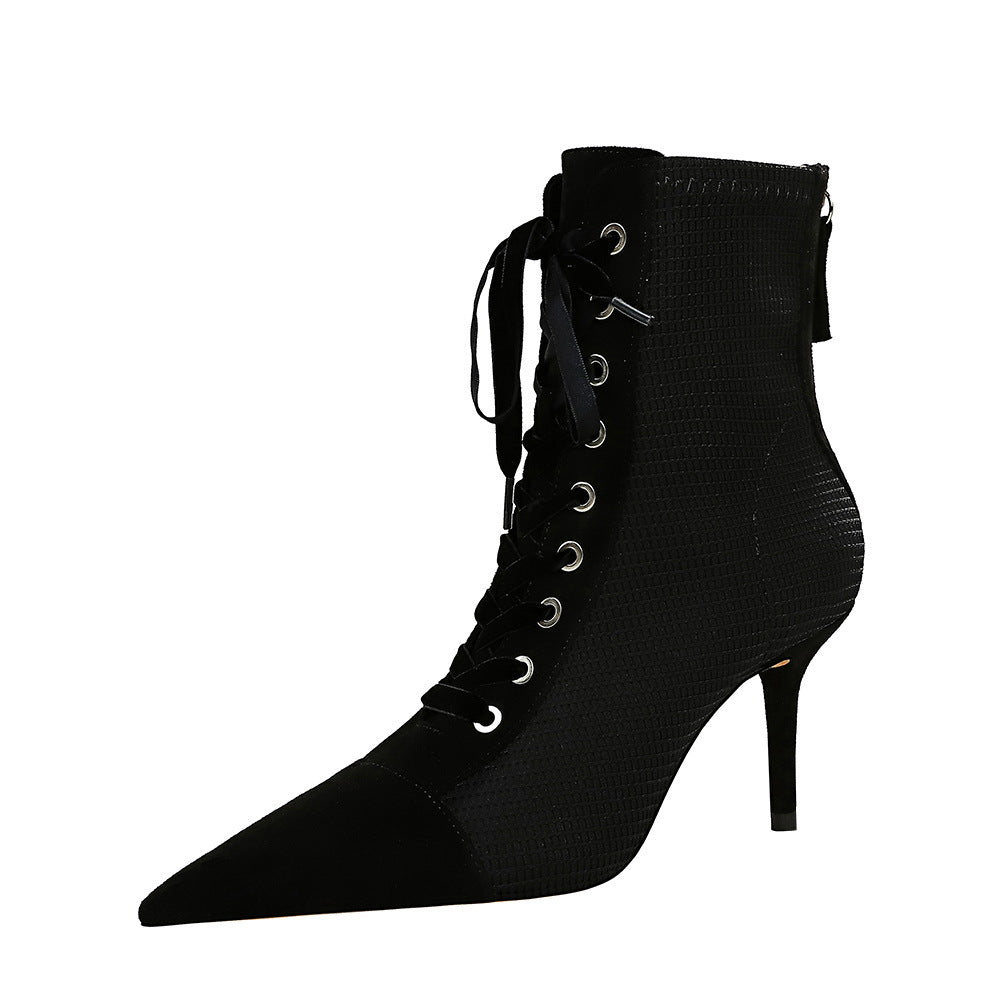 Sexy Nightclubs Thinner Stiletto Suede Pointed Cross Strap Fashion Boots