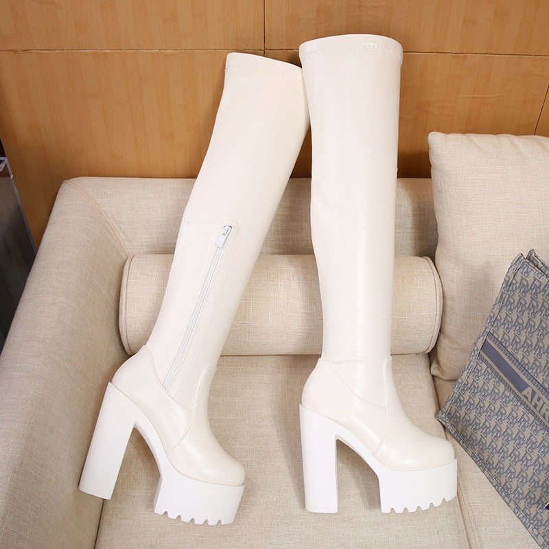 Women's Over The Knee High Platform Elastic Skinny Women's Leather Boots