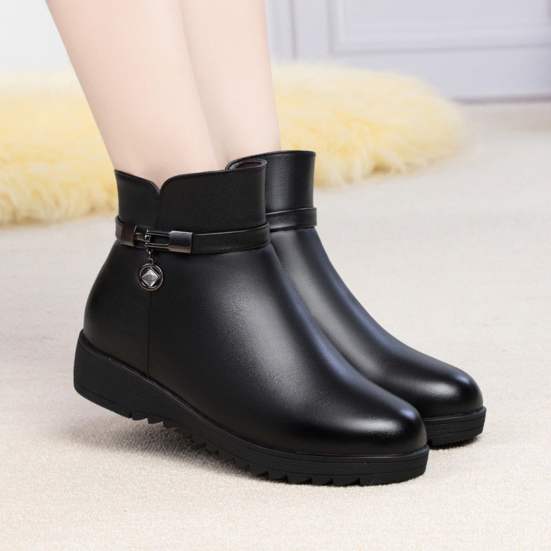 Women's Wool Ankle Flat Bottom Fleece-lined Thick Warm Boots