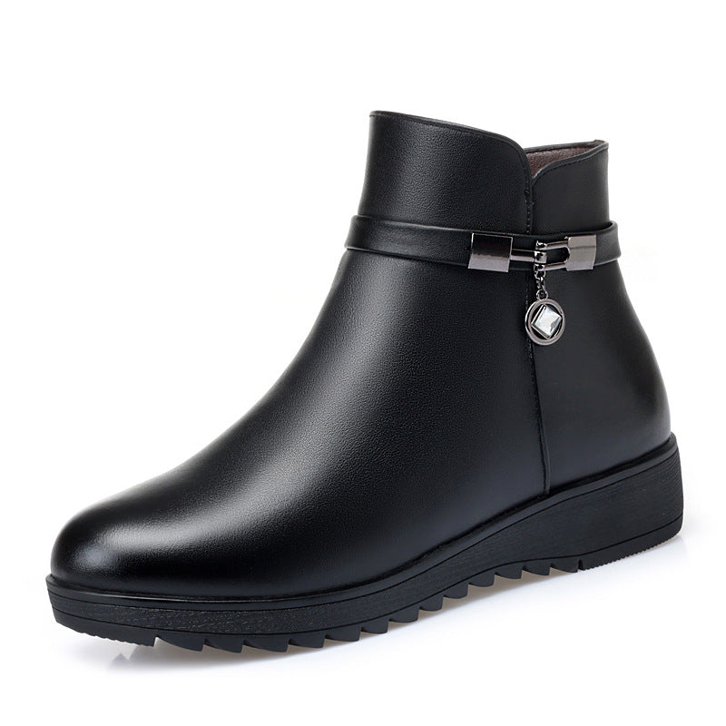 Women's Wool Ankle Flat Bottom Fleece-lined Thick Warm Boots