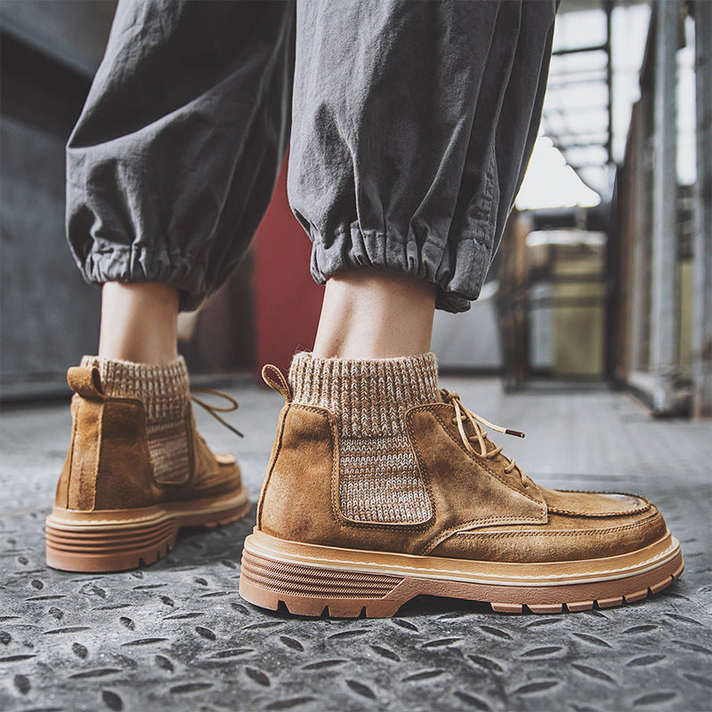 Men's Genuine Autumn Trend Ankle British Style Military Middle High Boots