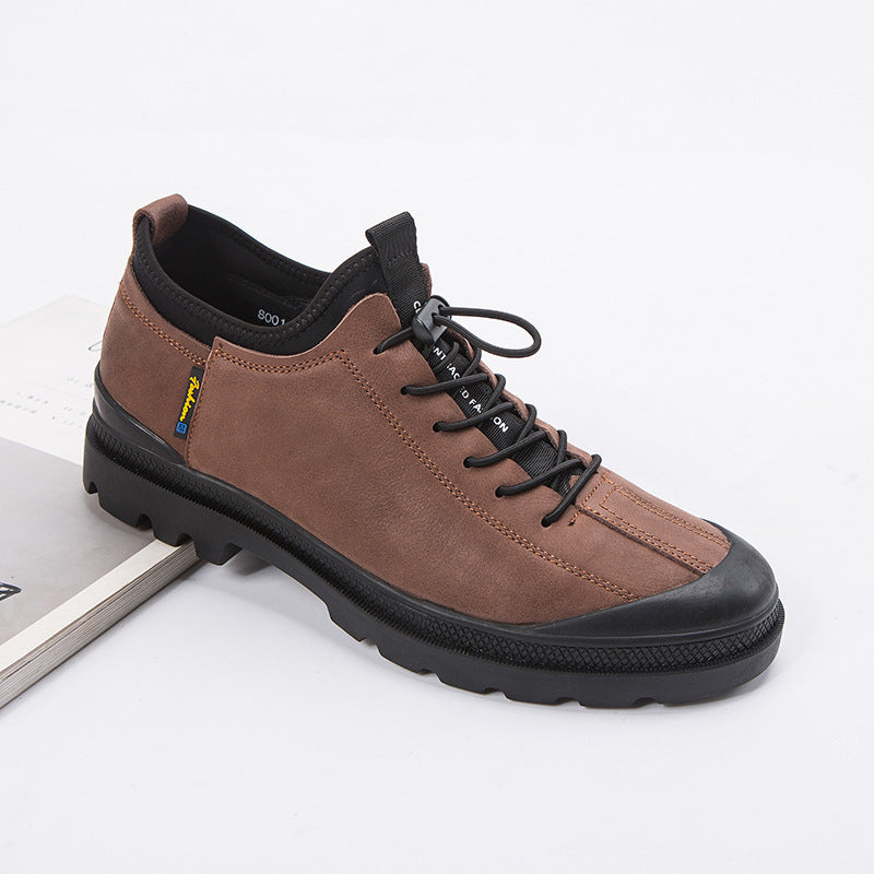 Men's Oil Wax Cowhide Closed Toe Platform Sneakers