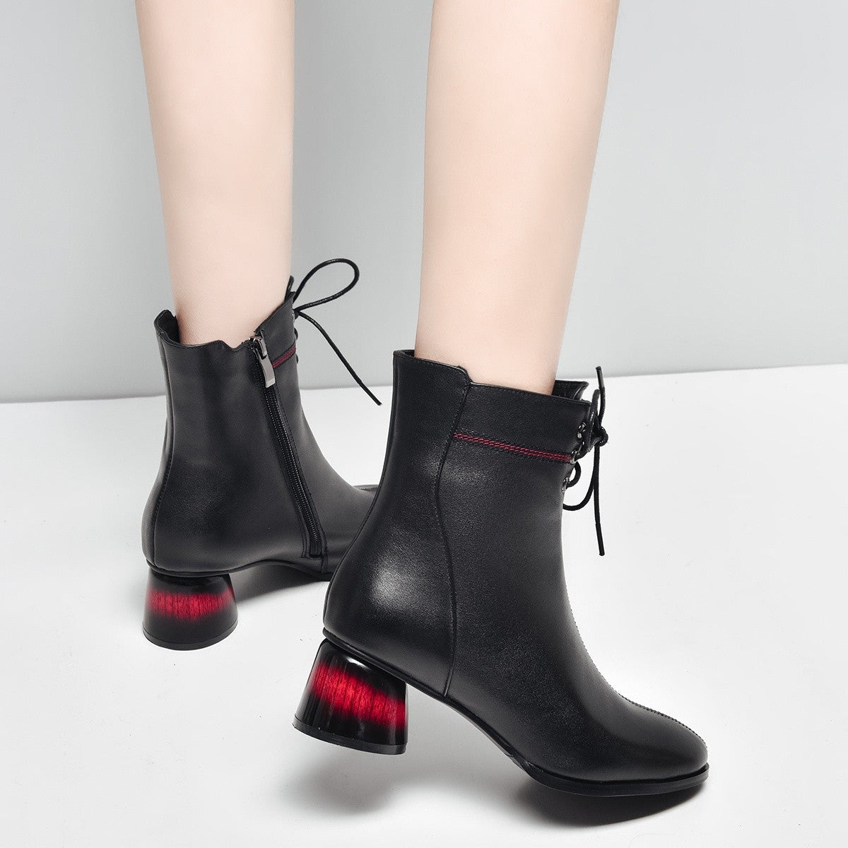 Women's First Layer Cowhide Martin Ankle Fleece-lined Warm British Boots