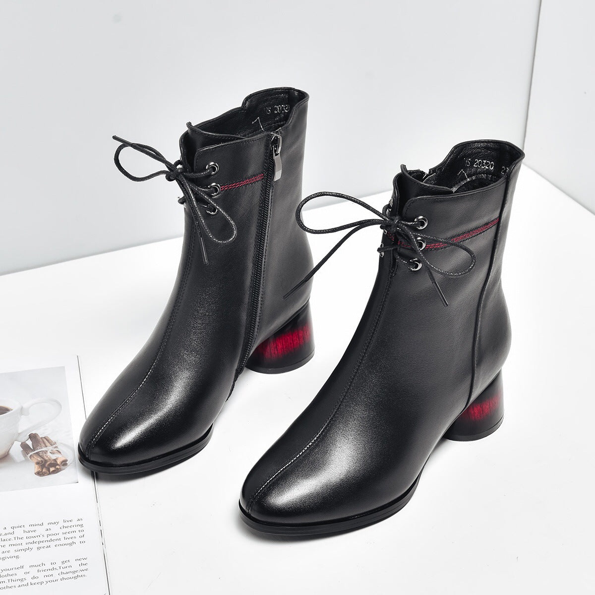 Women's First Layer Cowhide Martin Ankle Fleece-lined Warm British Boots