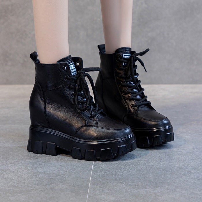 Women's Cowhide Platform Martin Height Increasing Insole Boots