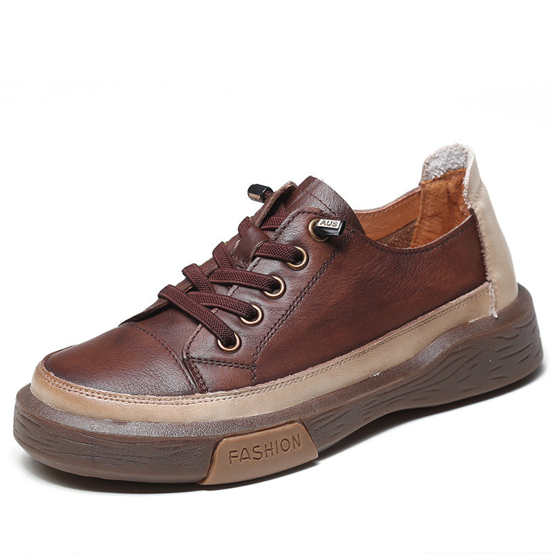 Women's Soft Bottom Retro Washed Cowhide Flat Women's Shoes