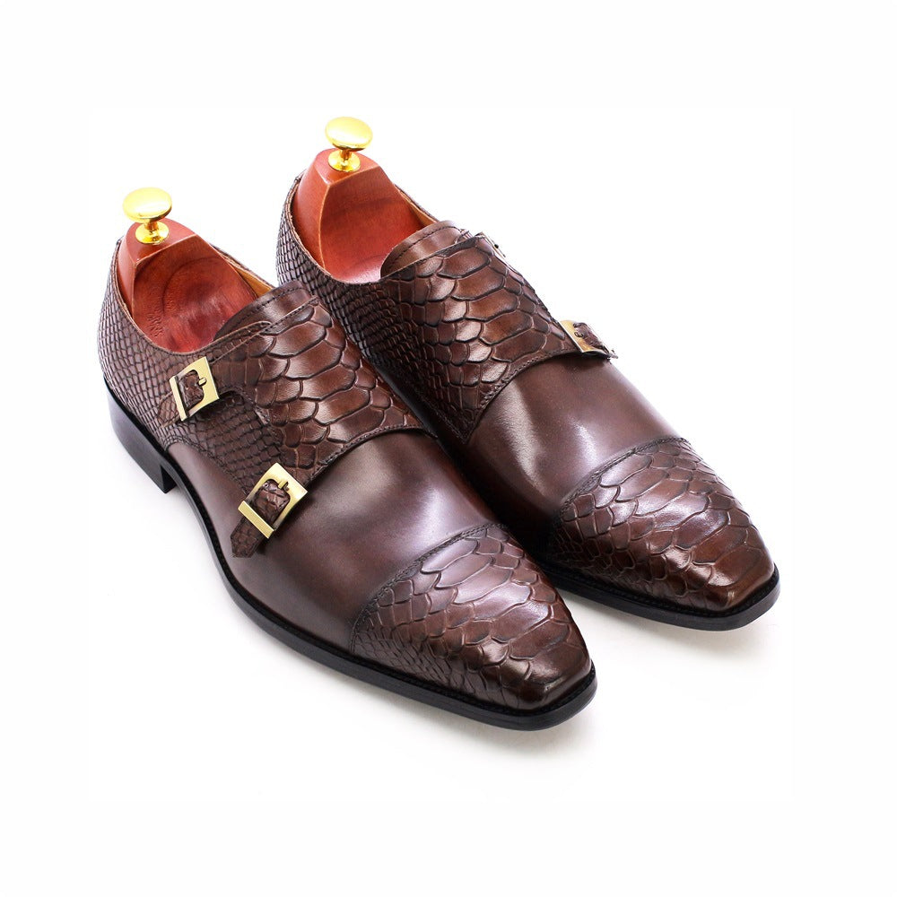 Men's Business Genuine Retro Double Buckle Slip-on Leather Shoes