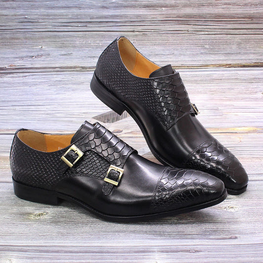 Men's Business Genuine Retro Double Buckle Slip-on Leather Shoes