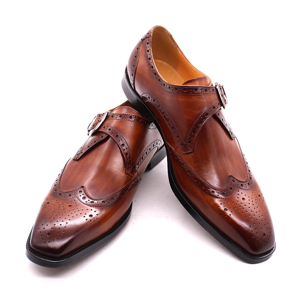 Men's Summer Business Brogue Cowhide Slip-on Formal Leather Shoes