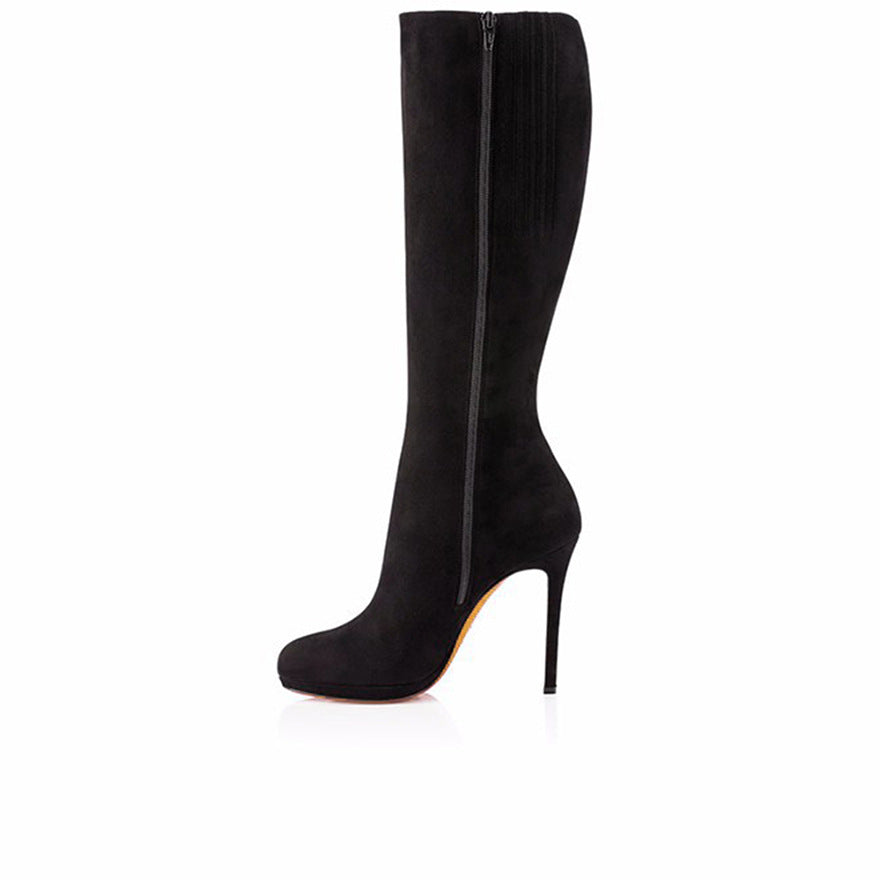 Women's High-heeled Knee-high Winter Long Round Toe Boots