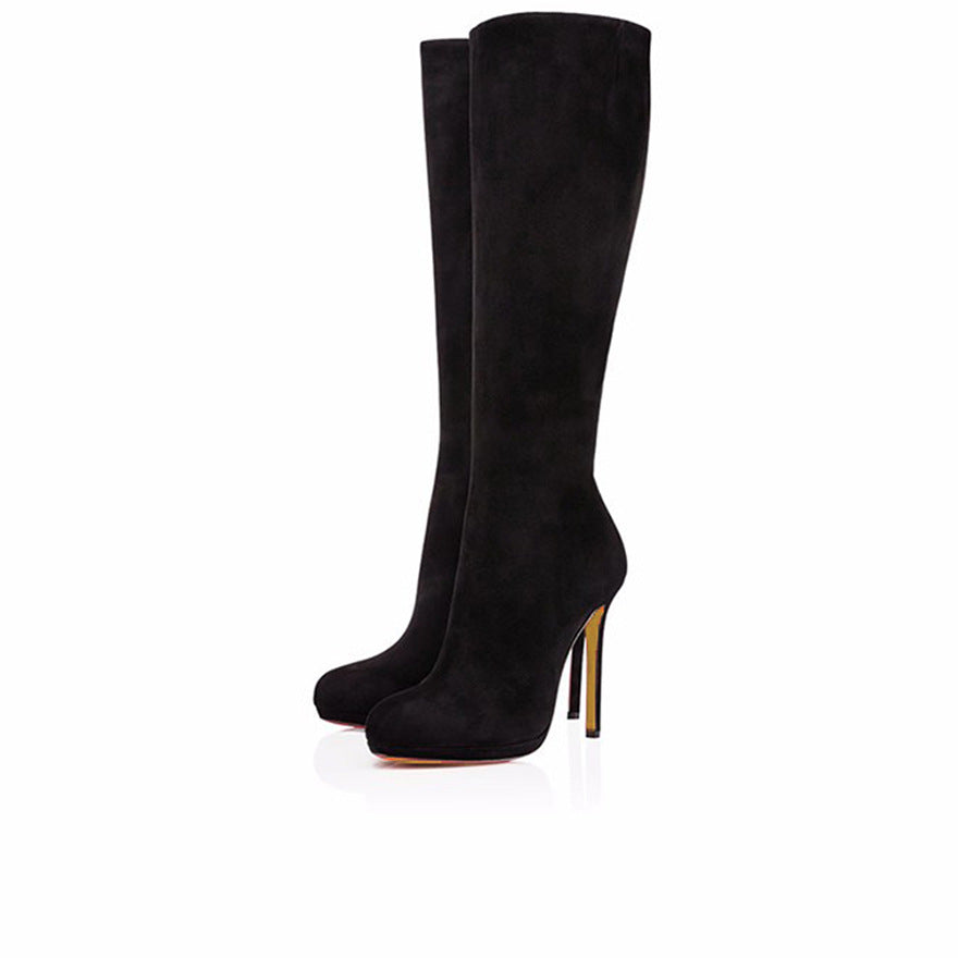 Women's High-heeled Knee-high Winter Long Round Toe Boots