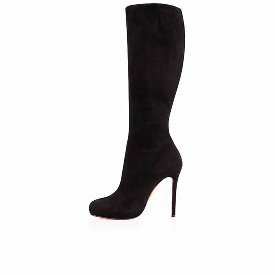 Women's High-heeled Knee-high Winter Long Round Toe Boots
