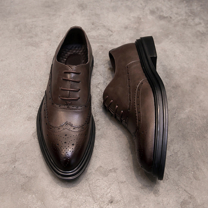 Men's Plus Size Formal Brogue British Pointed Business Leather Shoes