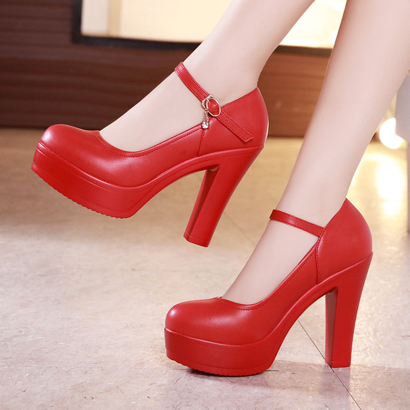 Women's Chunky Thick Bottom Low-cut Comfortable Super High Cheongsam Model Catwalk Heels