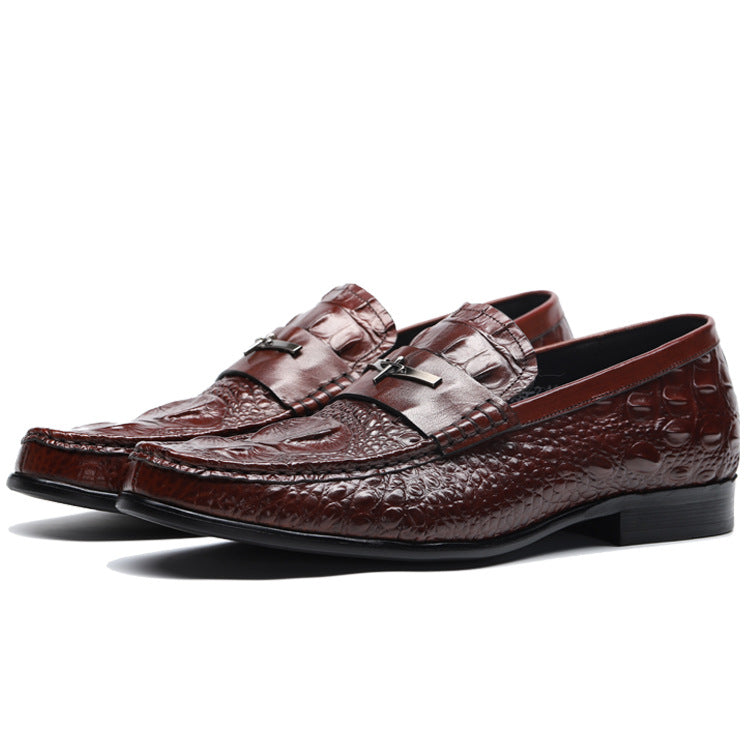 Men's Pattern British Slip-on Business Formal Green Leather Shoes