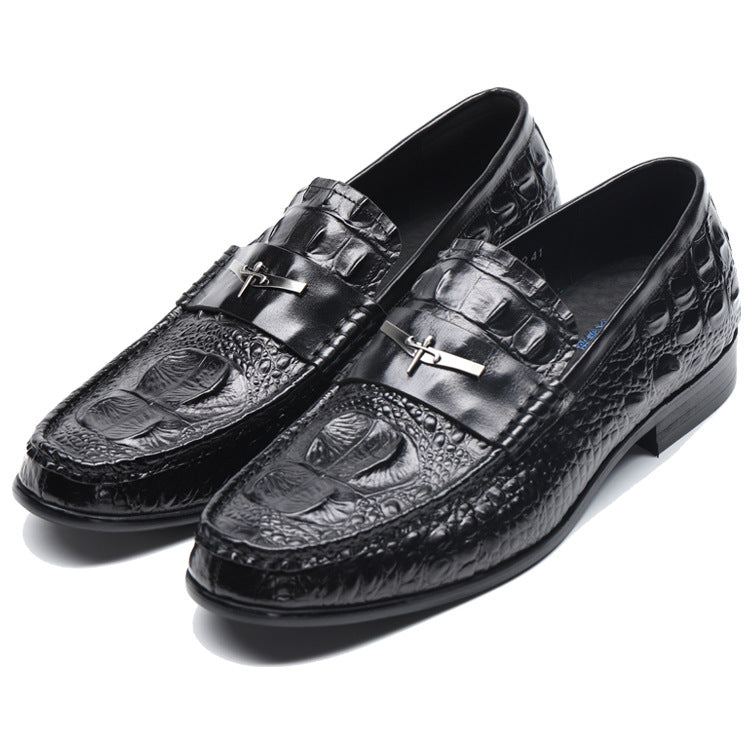 Men's Pattern British Slip-on Business Formal Green Leather Shoes