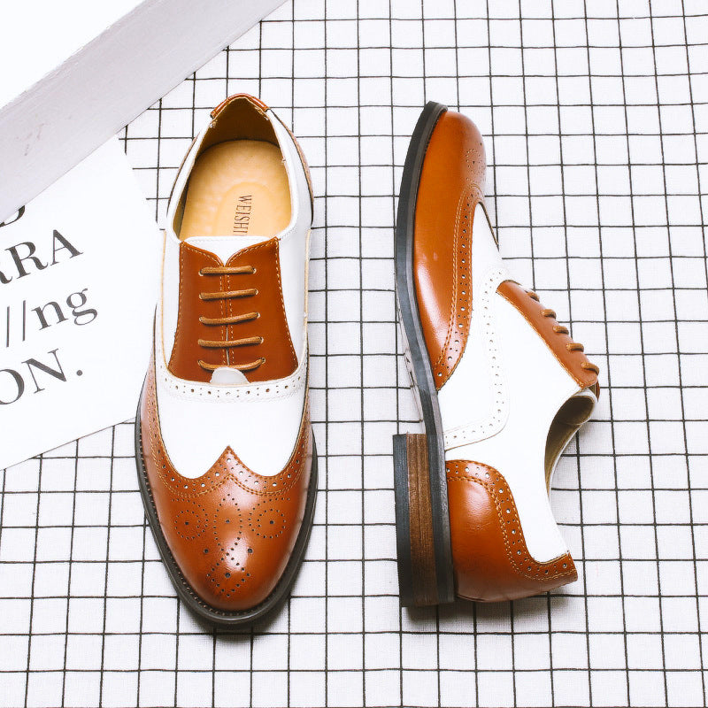 Men's Summer Brogue Color Matching Formal Business Leather Shoes