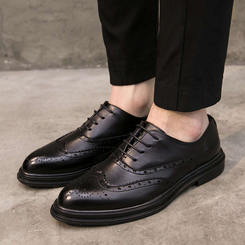 Men's Plus Size Formal Brogue British Pointed Business Leather Shoes