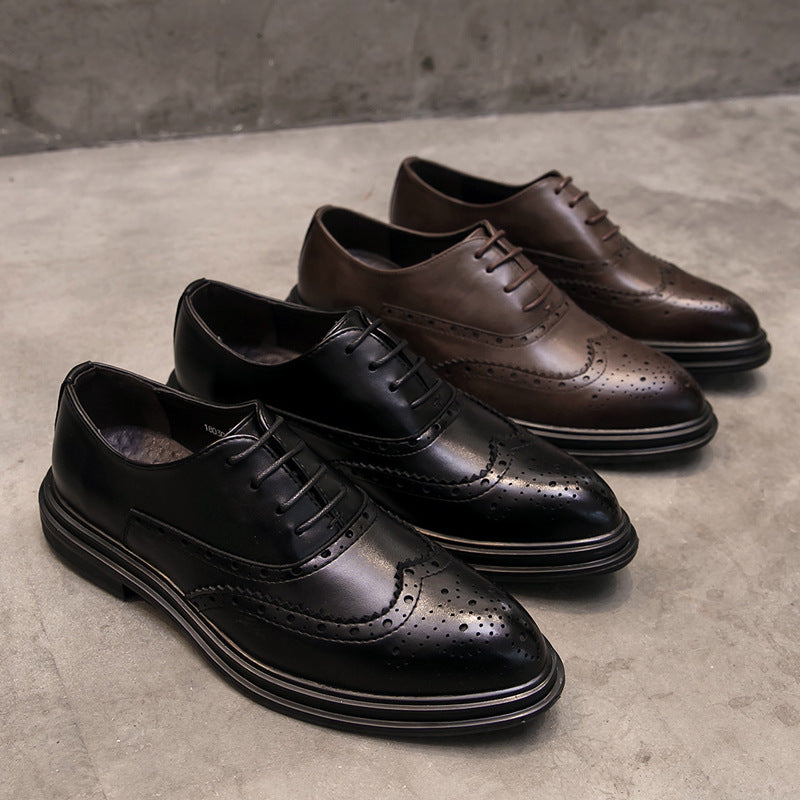 Men's Plus Size Formal Brogue British Pointed Business Leather Shoes