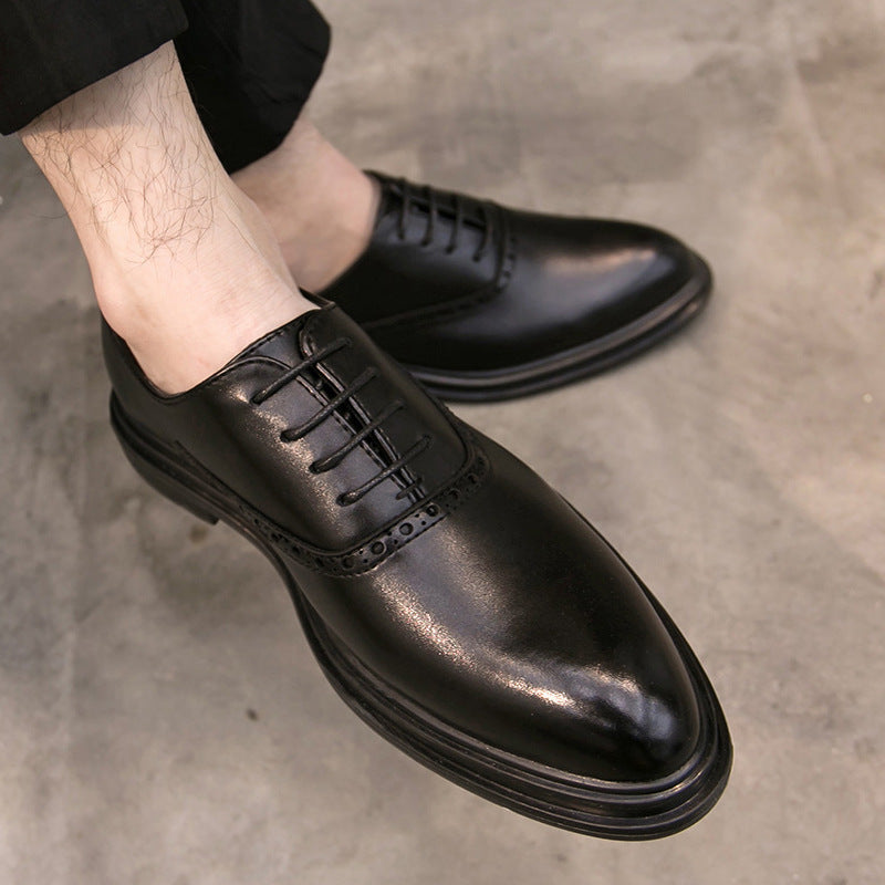 Men's Plus Size Formal Brogue British Pointed Business Leather Shoes