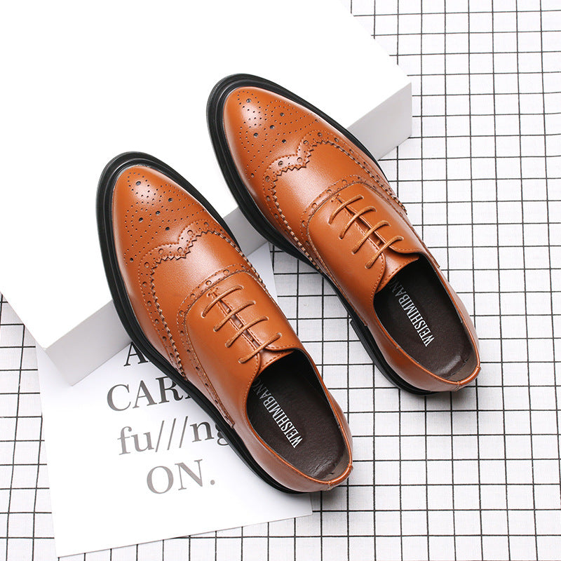Men's Plus Size Formal Brogue British Pointed Business Leather Shoes